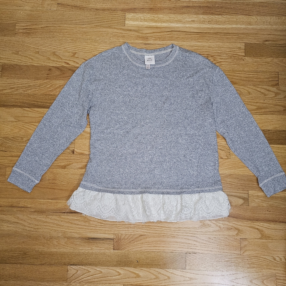 Knox Rose Heather Gray Women Sweater with Lace Trim